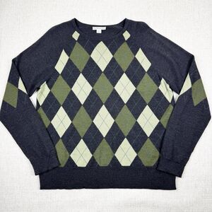 Vtg Pendleton Men's Grey Green Argyle Plaid 100% Merino Wool Crewneck Sweater XL